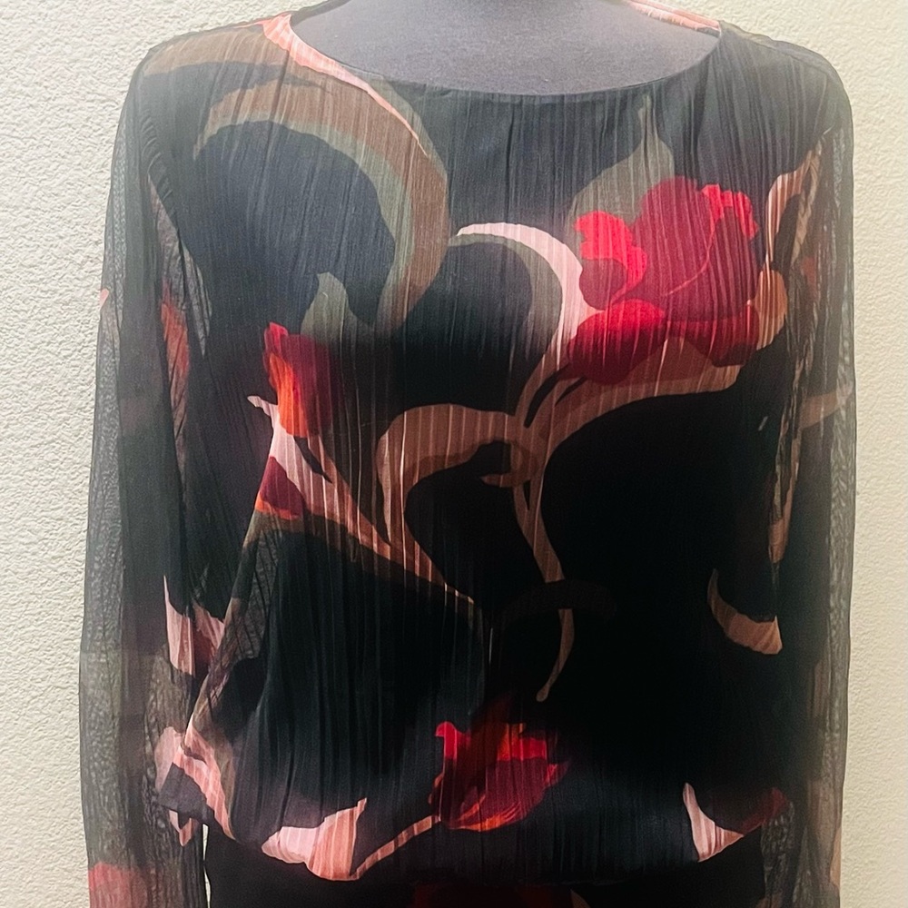 Chico's Black and Red Floral Blouse